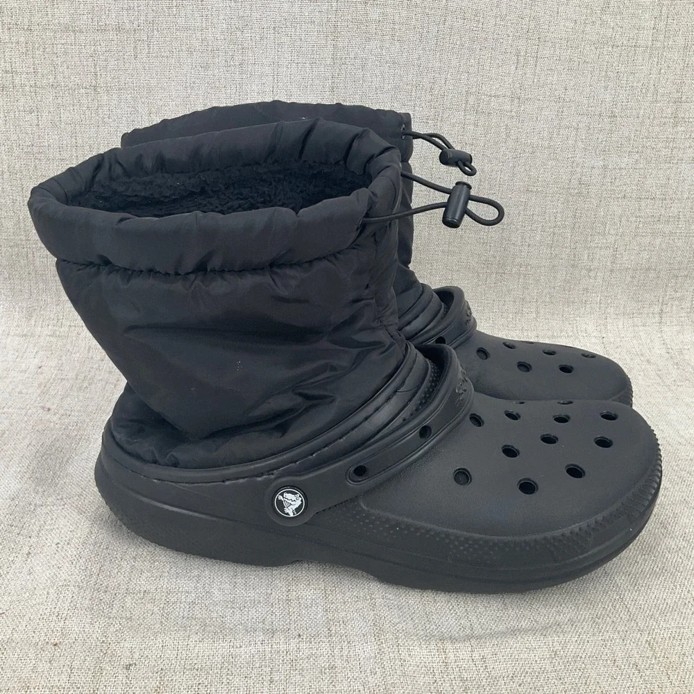 Crocs Classic Lined Neo Puff Boots Mens 9 Womens 11‎ Black Faux Fur